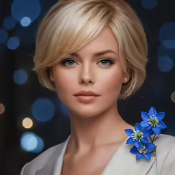 a beautiful blonde woman with flowers in her hair