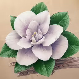 a flower with leaves that is white and purple
