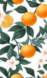 oranges and white flowers on a white background