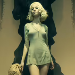 the young woman in the short dress is posing for the camera