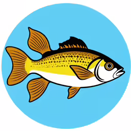 a fish that is yellow and brown in a blue background
