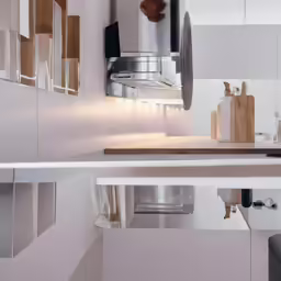 an interior scene with a vase and some mirrors