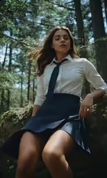 woman in dress shirt and tie sitting on rock