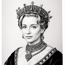 a portrait of the queen of france wearing a tiara and pearls