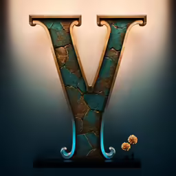 decorative light up letter in dark room with a vase