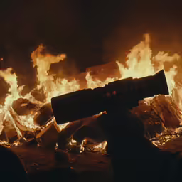 someone is filming something while the fire burns behind them