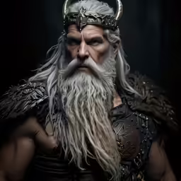 a bearded man with a beard and horns on his head