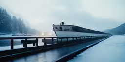 the train sits on top of the body of water