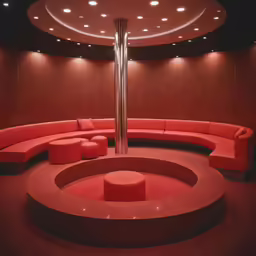curved seats on a couch in a large room