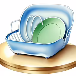two plates are in a dishwasher sitting on a stand