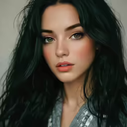 a woman with dark hair is posing for a picture
