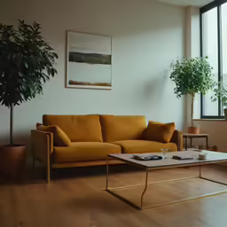 a couch and coffee table in an apartment