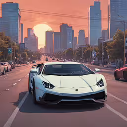 the car is driving through a very busy street,the supercars in need of a good road ahead of them