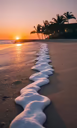 a photo of a sandy beach with many waves coming in from the water