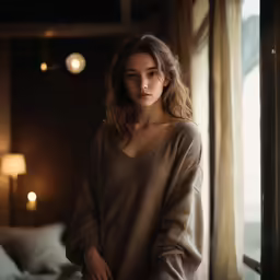 a young woman posing in the window of her bedroom