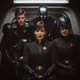 a bunch of people in costume and with helmets on