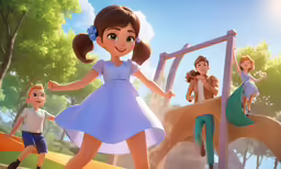 a cartoon girl and a boy play together