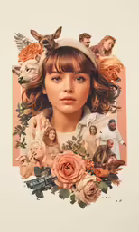 a photo of a young girl with a deer head and flowers