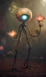 a strange looking plant with a light blue face