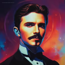 a portrait of a man with a tie and a moustache