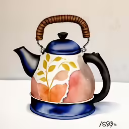 a painting of a tea pot painted on white background