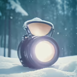 a flashlight is glowing in the snow