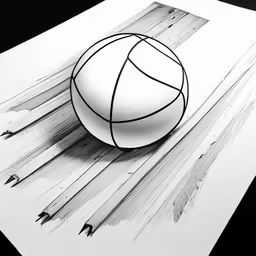 a white poster with a basketball ball and lines