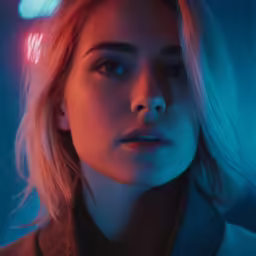 blonde hair wearing a collar necklace looks directly in awe