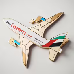 a multicolored airplane pin on white background