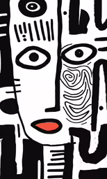 a black and white painting with a face