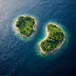 two small island are shown in the water