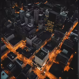 an aerial shot of some large city at night