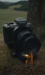 the camera is near a burning orange flame