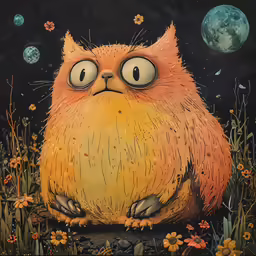 an owl sits in tall grass looking up