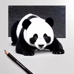 a black and white panda bear laying on the ground