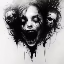 the joker with his head covered in black ink and splats