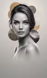 a woman with white background and circles over her head