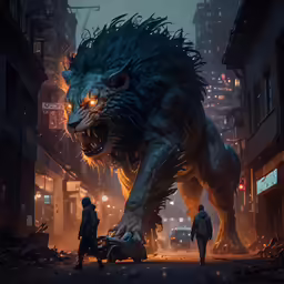 a monster like creature that looks like a person standing next to a car