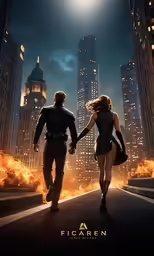 a movie poster with two people holding hands as the camera man and woman are walking towards each other