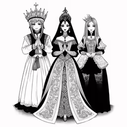 an old drawing of two women dressed in medieval costumes