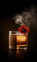 a steaming cigarette with smoke and a glass with something on it