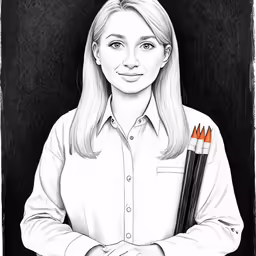 a drawing of a girl with paintbrushes in her hand