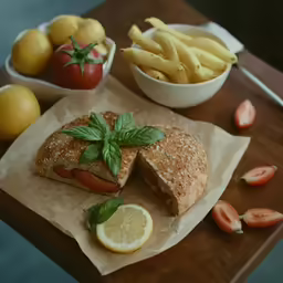 the sandwich has been cut open and ready to be eaten
