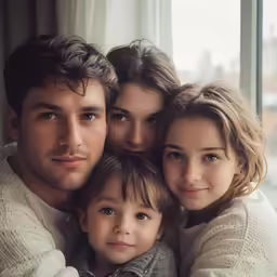 a couple, their two children and their mom pose for a picture
