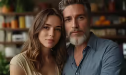 a man and woman are posed for a photo