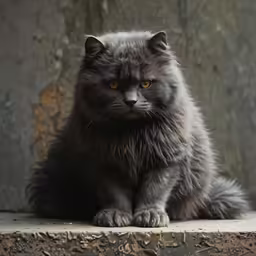 the black fluffy cat is looking into the camera