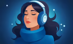 a woman wearing headphones with closed eyes and long hair