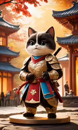 a cat standing on top of a wooden base