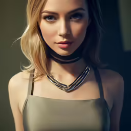 a woman wearing a halter top poses for a photograph