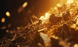 yellow grass with rocks in the sun in the distance